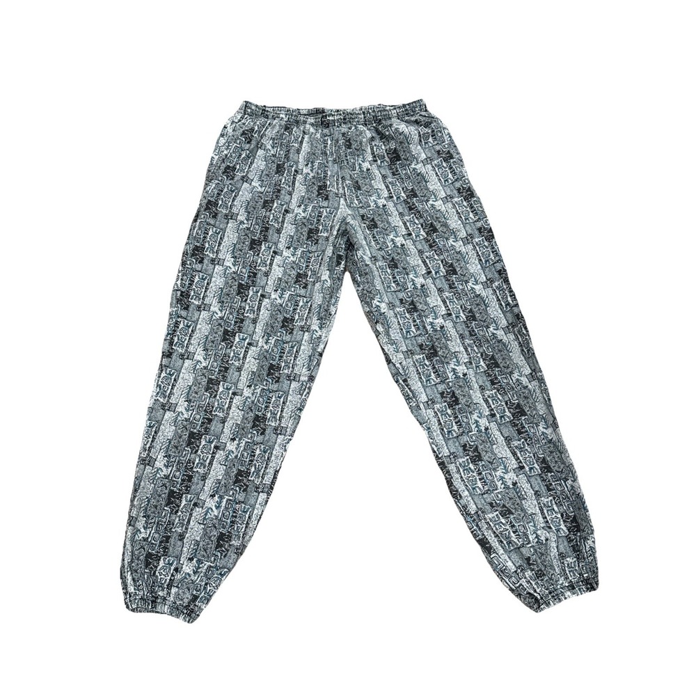 Vintage 1980s Baggy Parachute Pants Adult MC Hammer Teal Blue Pattern Sz Large